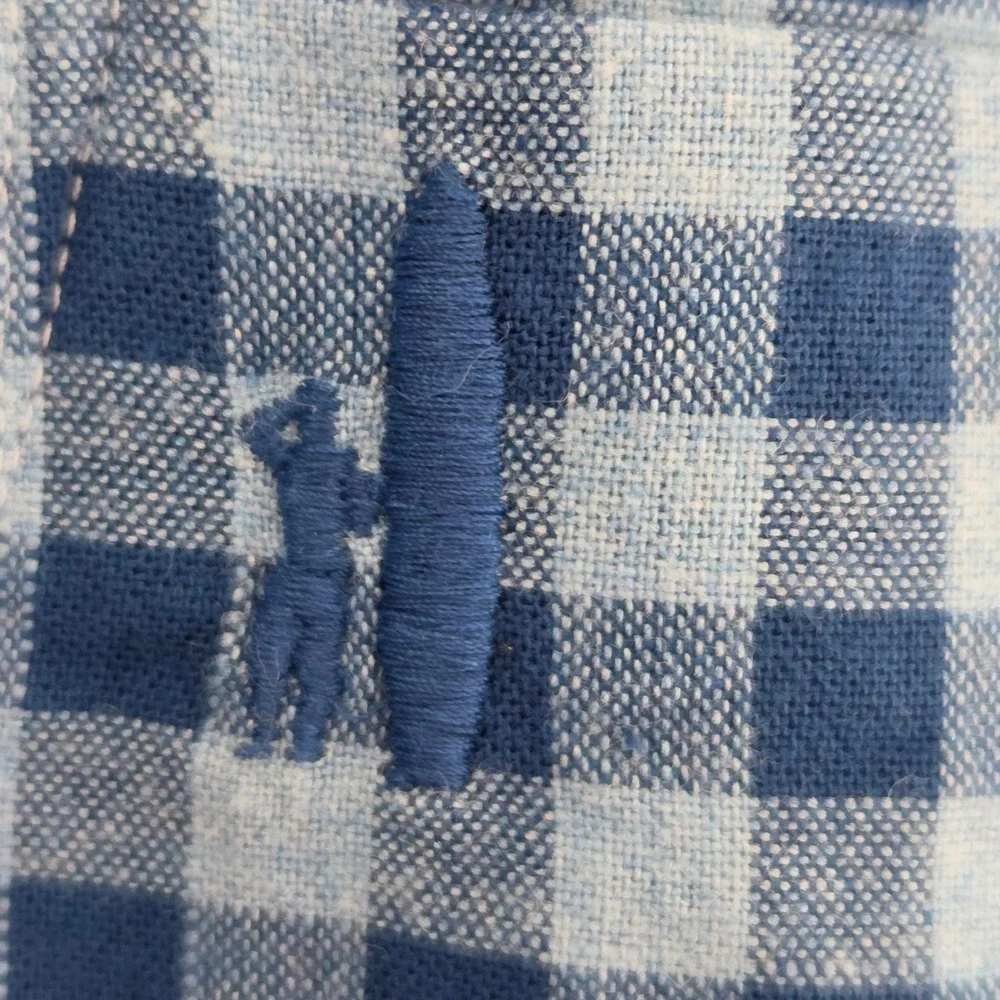 Johnnie-O Hangin Out Mens Blue Gingham Button Down Shirt Gator Creek Logo Medium